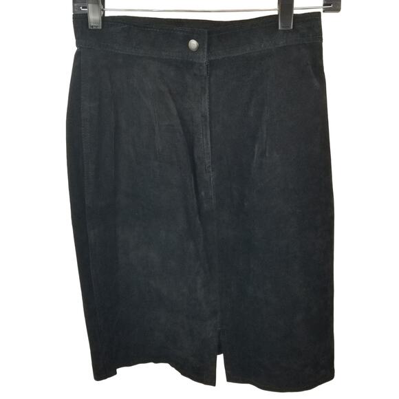 Tarazzia Internationale Black Suede Leather Lined Vintage Skirt   Size 9 10 - Picture 2 of 5